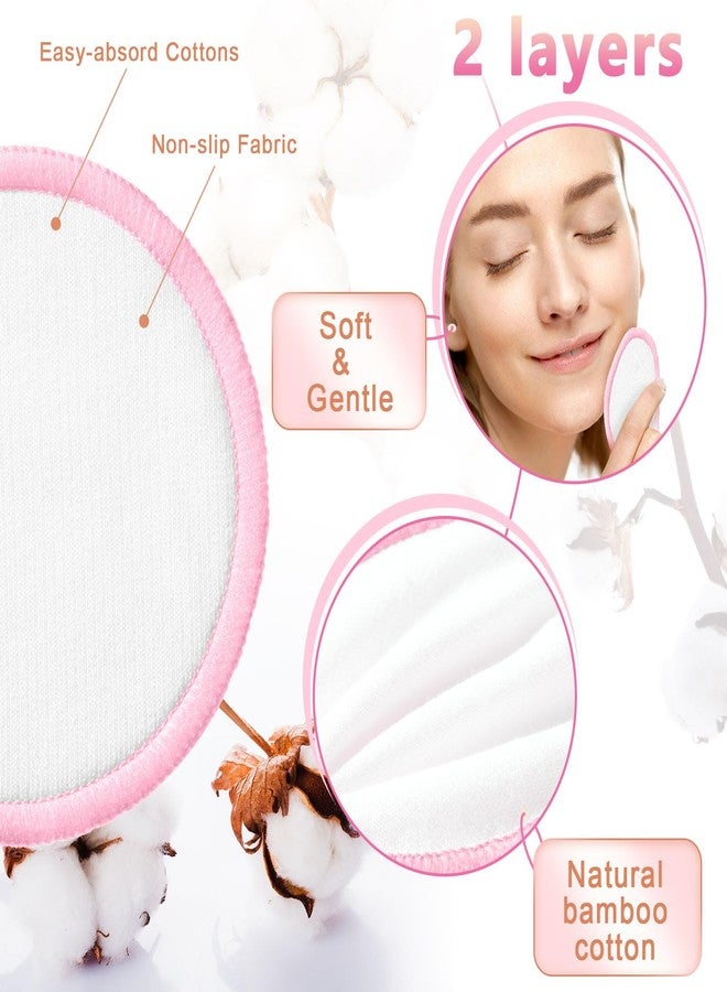 Foaincore 40 Pcs Reusable Makeup Remover Pads with Mesh Storage Bag and Bamboo Box Washable Bamboo Cotton Rounds Soft Reusable Face Pad for Toner Skin Various Skin Care Products(White Pink) - Image 2